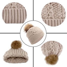 Yutdeng Hat Scarf Gloves Set for Women Ladies Girls Warm Knitted Pom Pom Beanie Cap Long Circle Scarf Touchscreen Gloves 3 in 1 Winter Set for Outdoor Sports Shopping