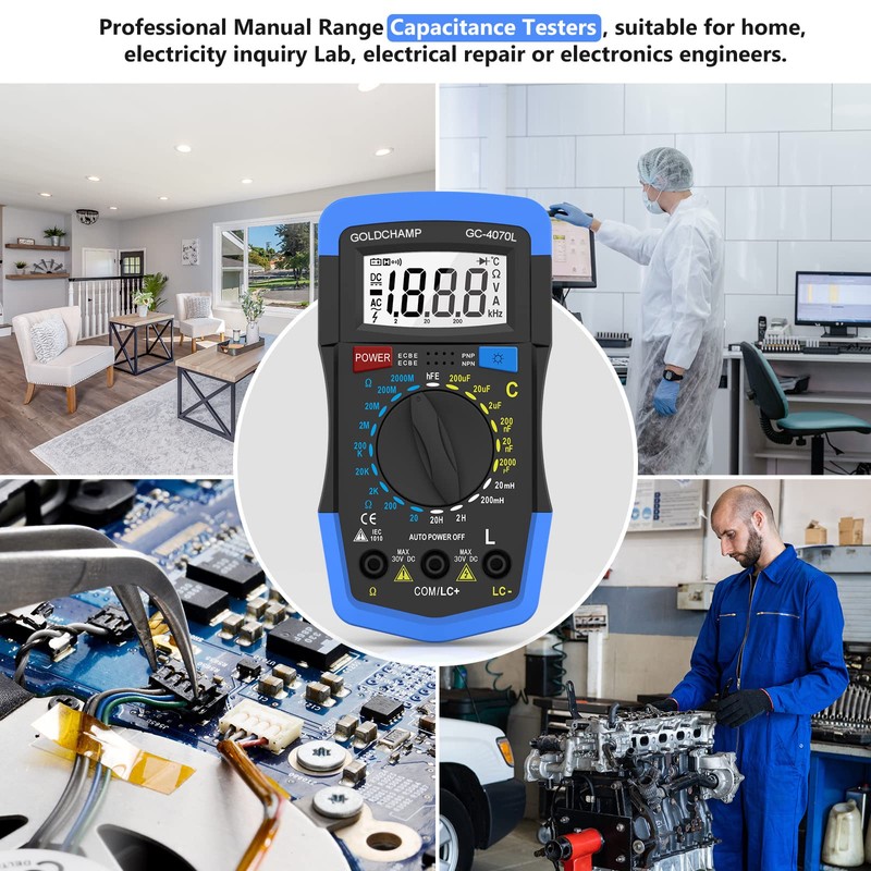 Capacitor Tester 2000pF~200uF, Capacitance Meter, LCR Meter, 200~2000M0 0hm Meter,