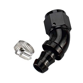 AC PERFORMANCE 45 Degree Aluminum -8 AN AN8 Swivel Female to barb 1/2" 1/2 inch 12.7mm One Piece Push Lock Push On Barb Hose End Full Flow Fitting with American Type Clamp, Black