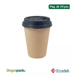 Degrapack Paq C/50 Pzs De Vaso Térmico Biodegradable Con Tapa 400 Ml.