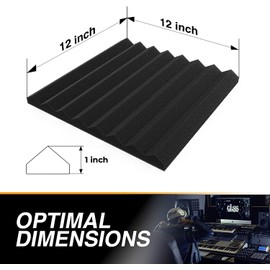 12 Pack Self-Adhesive Acoustic Panels 1 X 12 X 12 Inches - Acoustic Foam - Studio Foam Wedges - High Density Panels - Soundproof Wedges - Charcoal