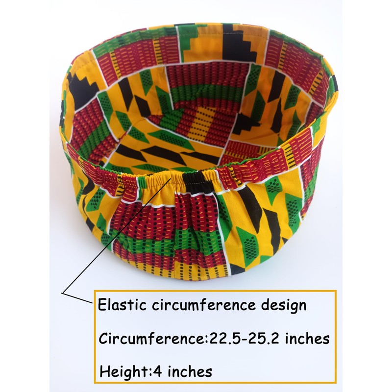 African Kente Pattern Hats Scarf Kufi Hat Ankara Print Cap