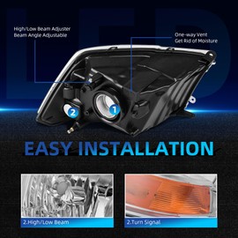 LEDKINGDOMUS Headlight Assembly, DOT-certified, Compatible with 2009-2012 Dodge Ram 1500/10-12 Ram 2500 3500 Dual Beam Model Headlamp Chrome Housing Amber Reflector Clear Lens(Not fit Quad Models)