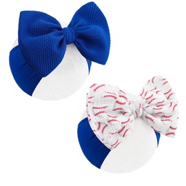 ONENINEDREAM 6'' Large Baseball Baby Girl Bows High Stretchy Soft Nylon Headbands for Girl Handmade Hairbands with Bows Hair Accessories for Infant Newborn Blue