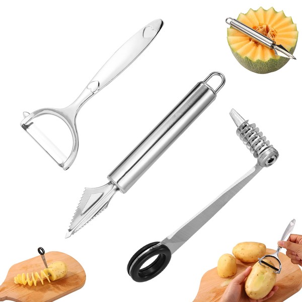 Vegetable Peeler with Spiral Cutter V-Shaped Tools Set, Stainless Steel