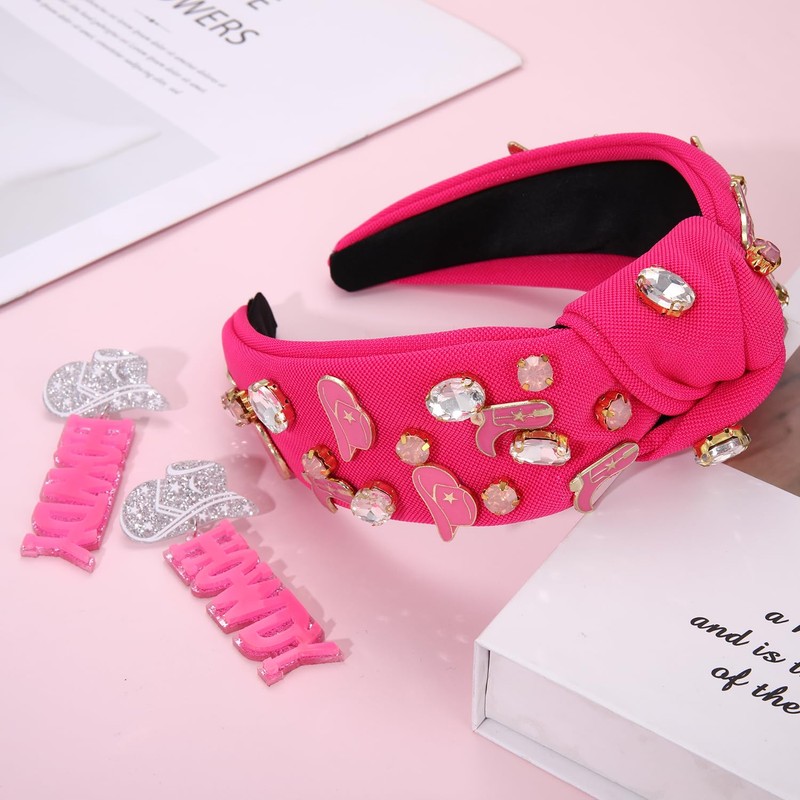 NVENF Knotted Headbands for Women, Western Cowgirl Headbands Rhinestone Crystal