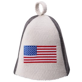 PetriStor Sauna Hat Flag USA - Sauna Hat for Men - Wool Sauna Hat - Sauna Hat Finnish - Bathhouse Hat - Natural Felt Sauna Cap