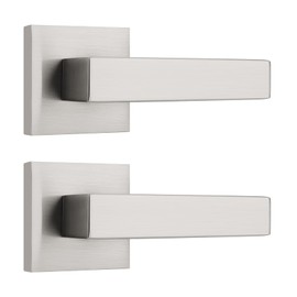 Probrico 2 Pack Dummy Door Handle for Closets French Doors,Satin Nickel Square Dummy Door Lever,Non-Turning Single Side Pull,Easy Installation Pull Only Lever Set
