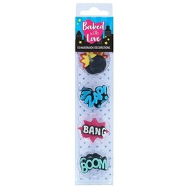 Baked with Love - Handmade Edible Sugar Cupcake Decorations, 10 Pieces - Superhero Sugar Pipings, Multicolour