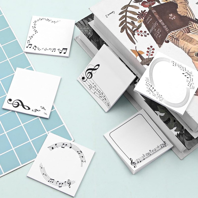 6 Pack Music Themed Sticky Note,Black White Music Notes Self-Stick