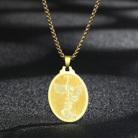 St Christopher Necklace Saint Michael George Barbara Pendant Women Men The Seal of The Seven Archangels Charm Chain Religious Medal Medallion Disc Jewelry Christian Gift (St Michael-198G)