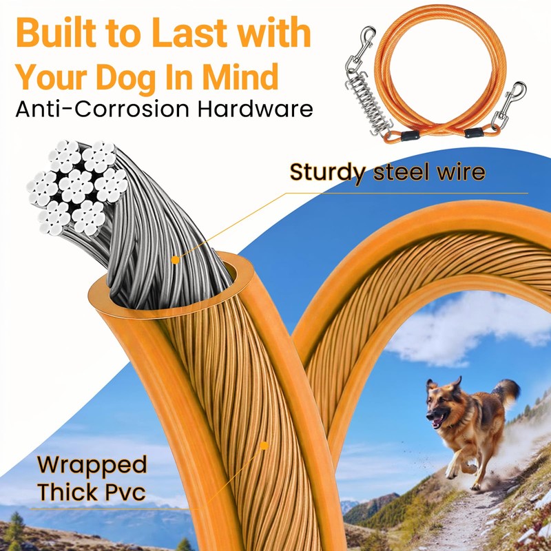 Dog Runner Trolley Cable: 50FT Heavy Duty Zipline for Yard