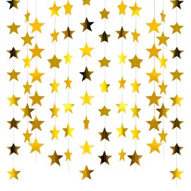 4M Gold Glitter Reflective Star Paper Garland, 33 Twinkle Stars Bunting Banner Hanging Decoration Streamer for Birthday Wedding Holiday Party Backdrop Supplies