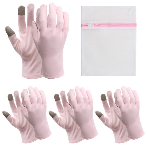 BORISCA 4 Paar Baumwollhandschuhe, Feuchtigkeitsspendende Handschuhe Touchscreen Handschuhe Atmungsaktiv Stoffhandschuhe