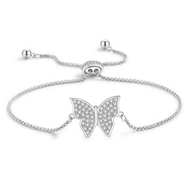 MAARRING Butterfly Bracelet for Women - Cubic Zirconia Butterfly Jewelry Adjustable Bracelet Gift for women (White Gold)