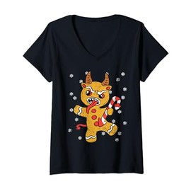 Gingerbread Man Krampus Christmas Pajama X-mas Candy Cane V-Neck T-Shirt