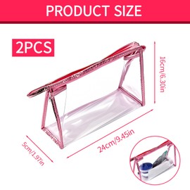 Transparent Toiletry Bag, Aeroplane PVC Cosmetic Bag, Waterproof for Hand Luggage when Travel, Meets EU and TSA Directives, Durable, Leather Reinforcement, pink, Modern
