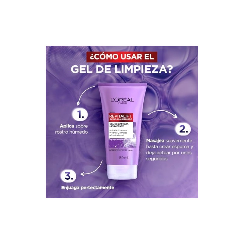 L'Oréal Paris Gel Limpiador Facial Revitalift Ácido Hialurónico, 150 ml