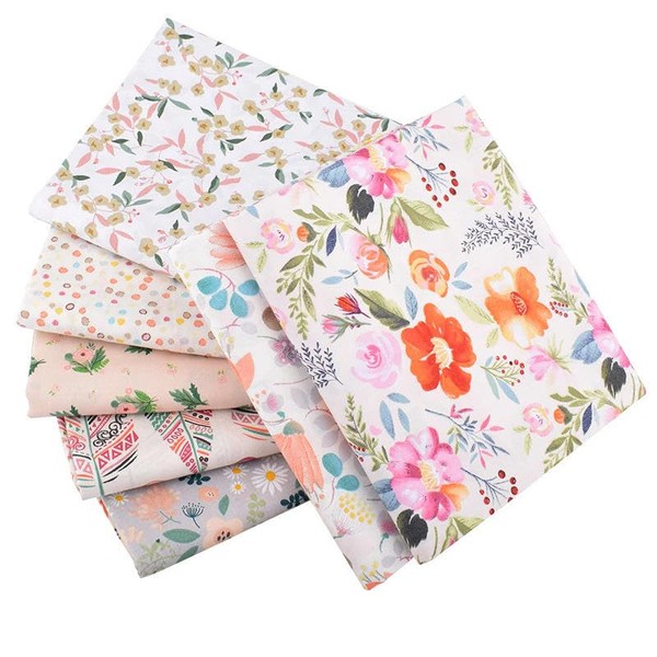 CraftsFabrics 7Pcs/lot White Floral Fat Quarters 100% Cotton Twill Printed