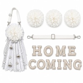 Kypikosp 3 White Mums,1 Neck Strap,10 Pearl Letters,Homecoming Mum Supplies