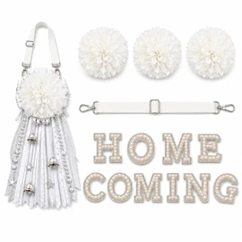 Kypikosp 3 White Mums,1 Neck Strap,10 Pearl Letters,Homecoming Mum Supplies