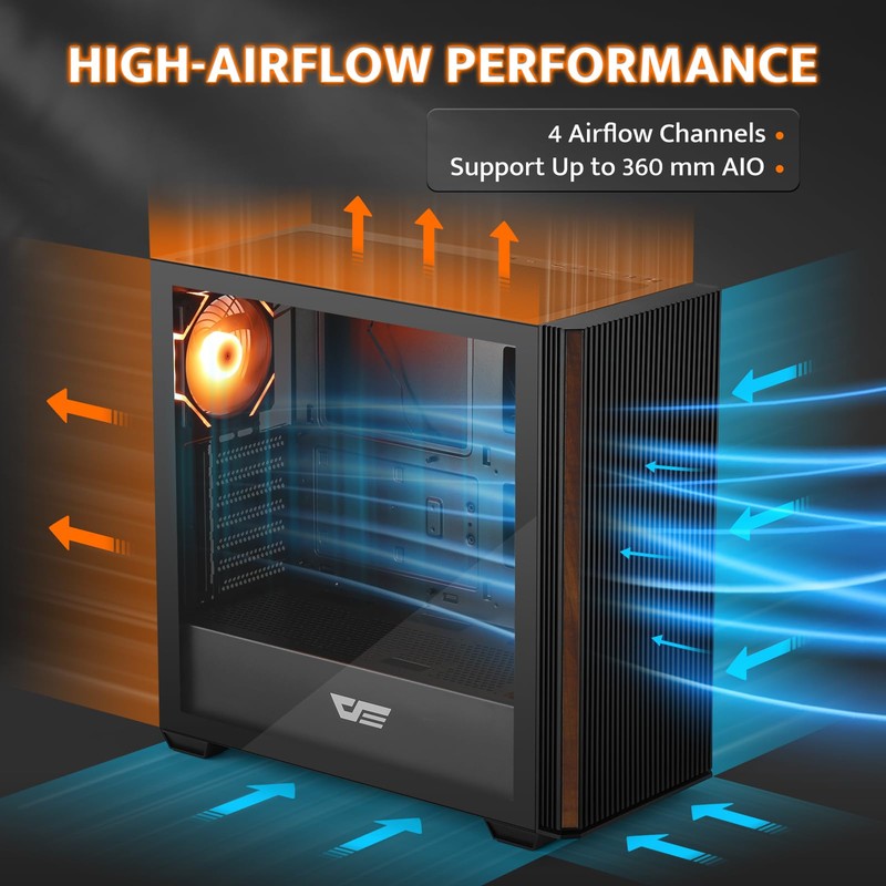 darkFlash DS900WS(2025) ATX PC Case, Genuine Walnut Wood, High Airflow,