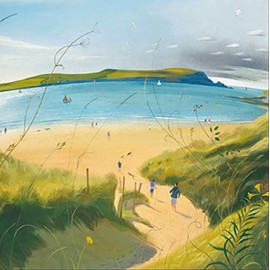 Woodmansterne Artistic Male/Female Blank Greeting Card - Going Down to the Beach, Coastal Path