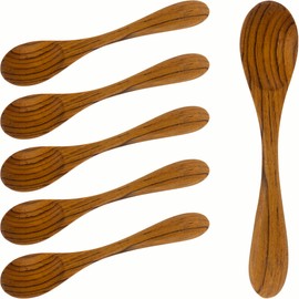 Small Wooden Spoons (6" Long, Set of 6) | Mini Teak Wood Spoon for Jars, Jam, Tea, Coffee, Honey, Sugar | Little & Tiny Condiment Spoons