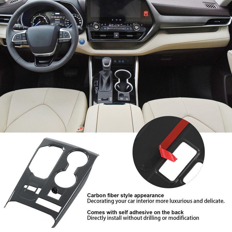 Car Center Console Shift Panel Trim Adhesive Glossy Carbon Fiber