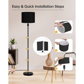 Floor Lamp Black, Standing Lamp, 58" Tall Lamps for Living Room, Simple Pole Lamp with Black Lampshade, On/Off Foot Pedal, Bright Dimming Light for Kids Room Bedroom Office Decor(Without Bulbs)