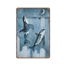 DAIERCY Funny Vintage Sign Whale- Ocean Animal Metal Tin Signs for Kitchen Garden Garage Bathroom Wall Decor 140X200 mm