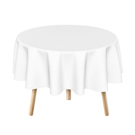 Horaldaily - Mantel blanco redondo de 90 x 90 pulgadas, resistente a las manchas y las arrugas, mantel decorativo de poliéster para fiestas, pícnic, cena