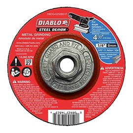 Diablo Type 27 Steel Demon Metal Grinding Disc - Ideal for Metal and Stainless Steel - 4-1/2" Diameter, 5/8"-11 Arbor, 27 Hub Type, 1/4" Thickness, 13280 Max RPM - DBDS45250B01F