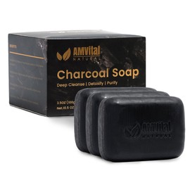 AMVital Natural Charcoal Soap Bar Set - 3-Pack Plant-Based Face & Body Soap for Daily Use - Deep-Cleansing Bar Soap for All Skin Types - Vegan Gift Set for Men & Women