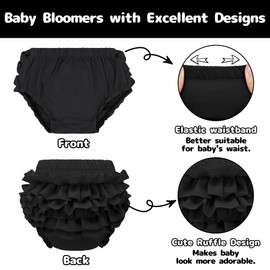 Olreco Baby Bloomers Baby Girl Bloomers for Baby Girls Baby Girl Shorts Baby Underwear Diaper Cover for Baby Girls Baby Pants Black, 6-12 Months