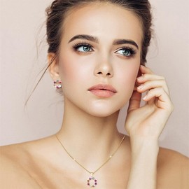 VJUYSW Women's Stud Earrings and Necklace Set, Crystal Dangle Flower Shape Earrings Necklace Jewellery Set Ideal Gift for Women and Girls, Stainless Steel