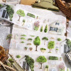 Lora Rossie 6 Rolls Rural Stroll PET Washi Tape Flower 50mm Wide Pre-Cut Tansparent Aesthetic Floral Stickers Set for Journaling, Scrapbooking,DIY Projets, Scrapbook Supplies, Junk Journals