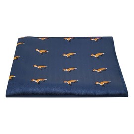King & Priory Navy Herringbone Embroidered Fox Pocket Square Blue One Size, blue