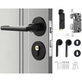 WTDD Cerradura de Manija de Puerta Negra, Cerraduras de Puerta de Paso con Llaves, Mango Reversible Que Soporta Puertas de Mano Izquierda y Derecha, para Entrada, Puerta Delantera y Oficina