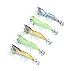 3/5 Pieces Fishing Shrimp Lure Prawn Squid Bait Hard Artificial Lure Noctilucent with Squid Jigs Hook Lead Weighted 12 cm / 21 g, 5 pcs