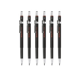 rOtring 6 x 300 2.0mm Mechanical Pencil Refillable with Sharpener Under Cap Black