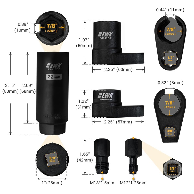 EWK 5 Pcs Automotive Oxygen Sensor Socket & Thread Chaser