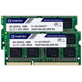 Timetec 16GB KIT(2x8GB) DDR3L / DDR31866MHz PC3L-14900 / PC3-14900 Non-ECC Unbuffered 1.35V / 1.5V CL13 2Rx8 Dual Rank 204 Pin SODIMM Laptop Memoria RAM Módulo para Actualizacion para PC Computadora Portatil Notebook (16GB KIT(2x8GB))
