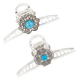 Framendino, 2 Pack Metal Hair Claw Western Turquoise Clip for Women