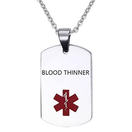 DWJSu Medical Alert ID Necklace for Men Stainless Steel Emergency Medical Alert Jewelry Dog Tag Necklace Women Blood THINNER NY-NK027-BLOOD THINNER
