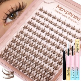 Mavphnee Brown Lash Clusters Kit Fairy Lash Extensions Kit Anime Eyelash Clusters Spiky Cluster Eyelash Extensions Natural Manga Individual Lashes Kit with Bond and Seal Lash Glue Clear