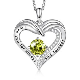 T400 Heart Necklaces for Women 925 Sterling Silver Birthstone Zirconia Necklace Christmas Birthday Anniversary Jewelry for Wife Mom Girlfriend (Aug)