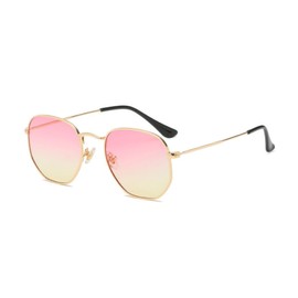 qinqilanqi-S Fashion Polygonal Sunglasses for Men and Women, Classic Super Light Metal Frame Lenses, UV Protection, Gold/Rose Yellow Gradient