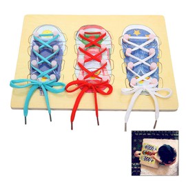 Enzege Children's Laces Training, Wooden Threading Game, Threading Shoe, Children's Educational Games