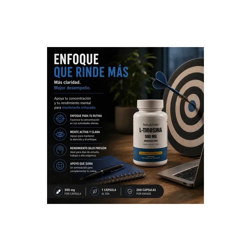 L-Tirosina 200 Cápsulas de 500 mg | Aminoácido Puro |
